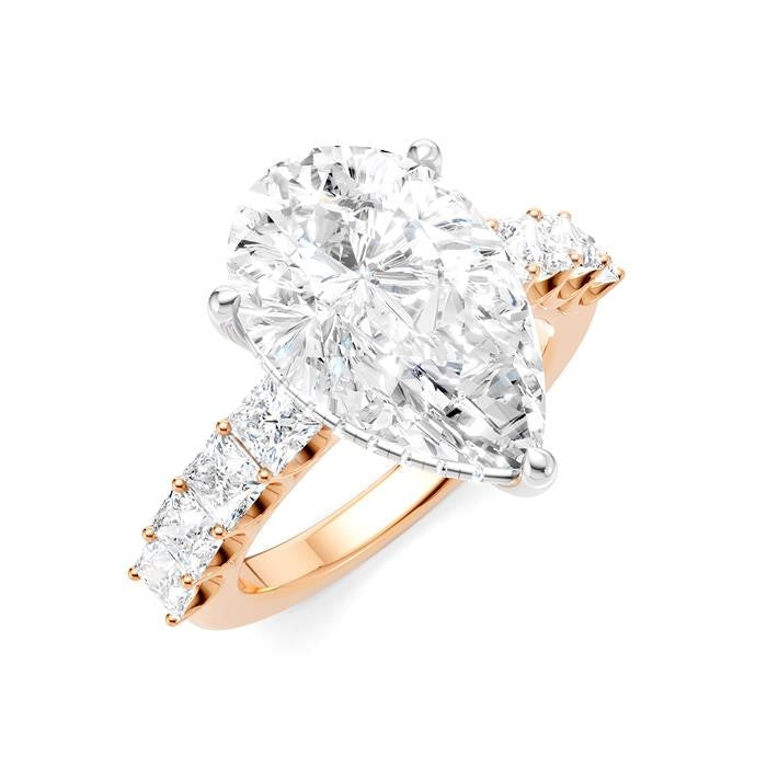1 1/3 Ctw Pear Shape Princess and Round Cut Diamond Semi-Mount Engagement Ring in 14K Rose and White Gold