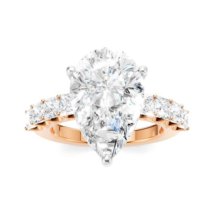 1 1/3 Ctw Pear Shape Princess and Round Cut Diamond Semi-Mount Engagement Ring in 14K Rose and White Gold