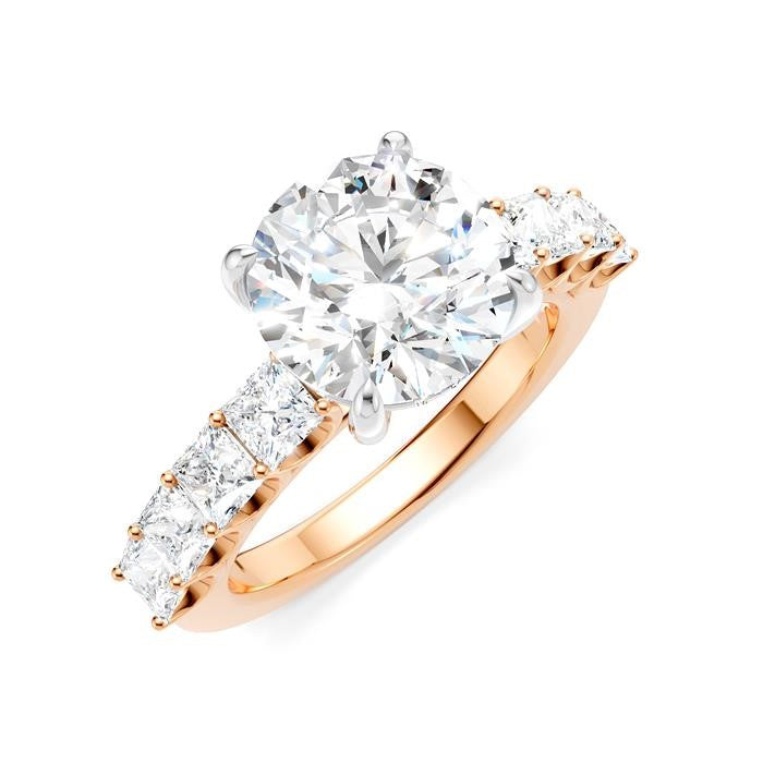 1 1/4 Ctw Round Shape Princess and Round Cut Diamond Semi-Mount Engagement Ring in 14K Rose and White Gold