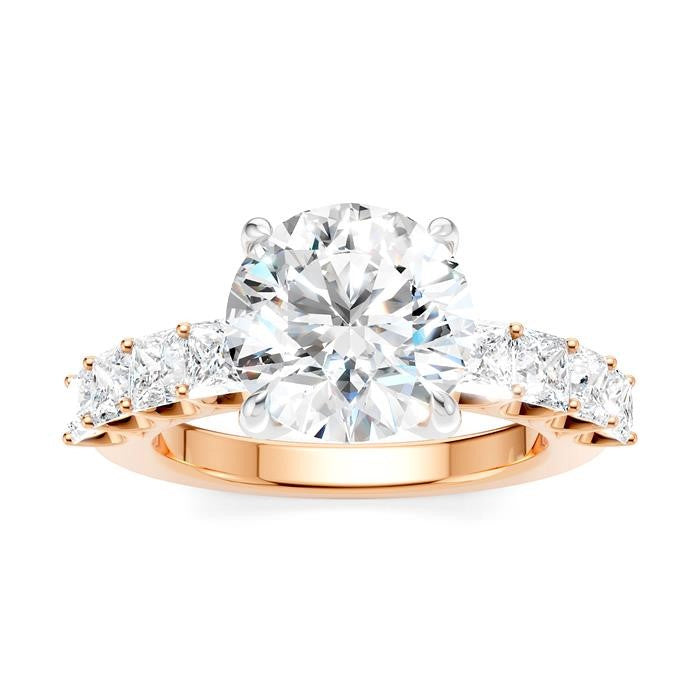 1 1/4 Ctw Round Shape Princess and Round Cut Diamond Semi-Mount Engagement Ring in 14K Rose and White Gold
