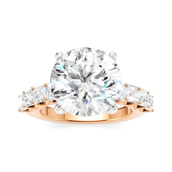 1 1/3 Ctw Round Shape Princess and Round Cut Diamond Semi-Mount Engagement Ring in 14K Rose and White Gold