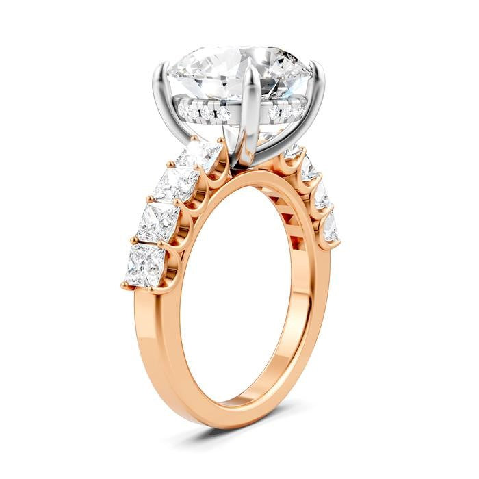 1 1/3 Ctw Round Shape Princess and Round Cut Diamond Semi-Mount Engagement Ring in 14K Rose and White Gold