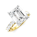 1 1/3 Ctw Emerald Shape Princess and Round Cut Diamond Semi-Mount Engagement Ring in 14K Yellow and White Gold