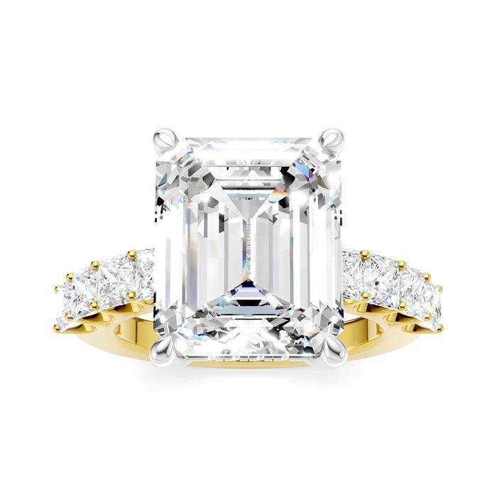 1 1/3 Ctw Emerald Shape Princess and Round Cut Diamond Semi-Mount Engagement Ring in 14K Yellow and White Gold