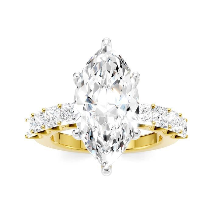 1 1/3 Ctw Marquise Shape Princess and Round Cut Diamond Semi-Mount Engagement Ring in 14K Yellow and White Gold