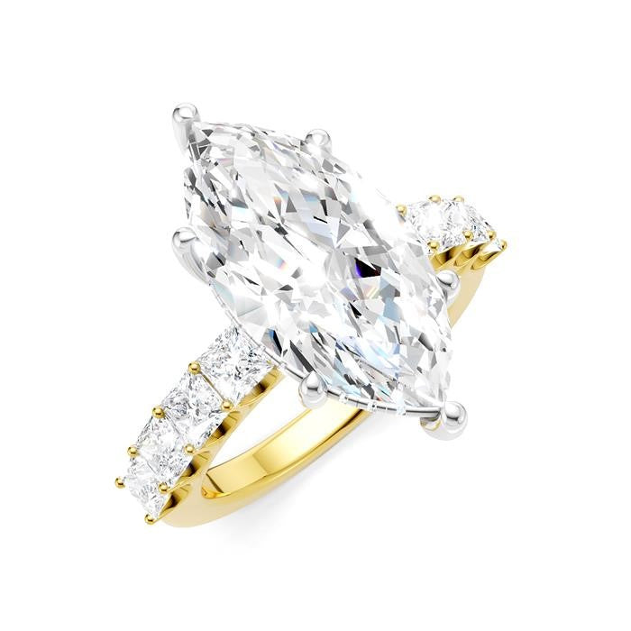 1 1/3 Ctw Marquise Shape Princess and Round Cut Diamond Semi-Mount Engagement Ring in 14K Yellow and White Gold