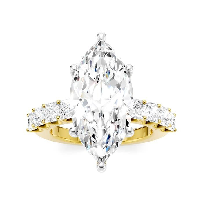 1 1/3 Ctw Marquise Shape Princess and Round Cut Diamond Semi-Mount Engagement Ring in 14K Yellow and White Gold