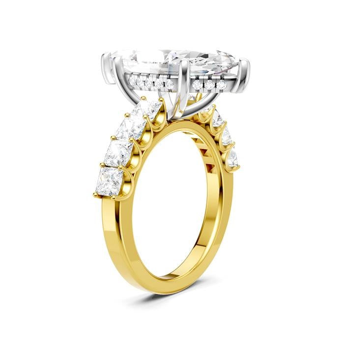1 1/3 Ctw Marquise Shape Princess and Round Cut Diamond Semi-Mount Engagement Ring in 14K Yellow and White Gold