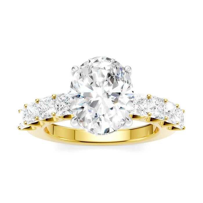 1 1/3 Ctw Oval Shape Princess and Round Cut Diamond Semi-Mount Engagement Ring in 14K Yellow and White Gold