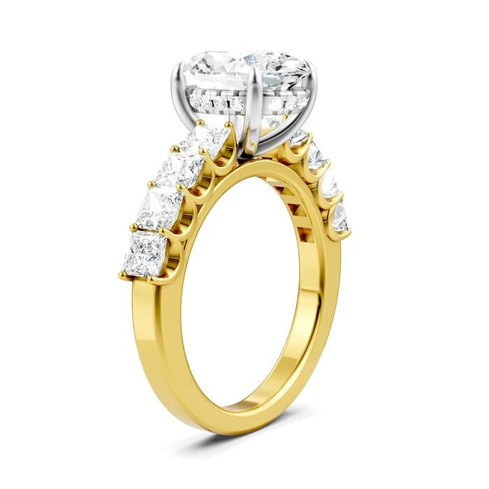 1 1/3 Ctw Oval Shape Princess and Round Cut Diamond Semi-Mount Engagement Ring in 14K Yellow and White Gold