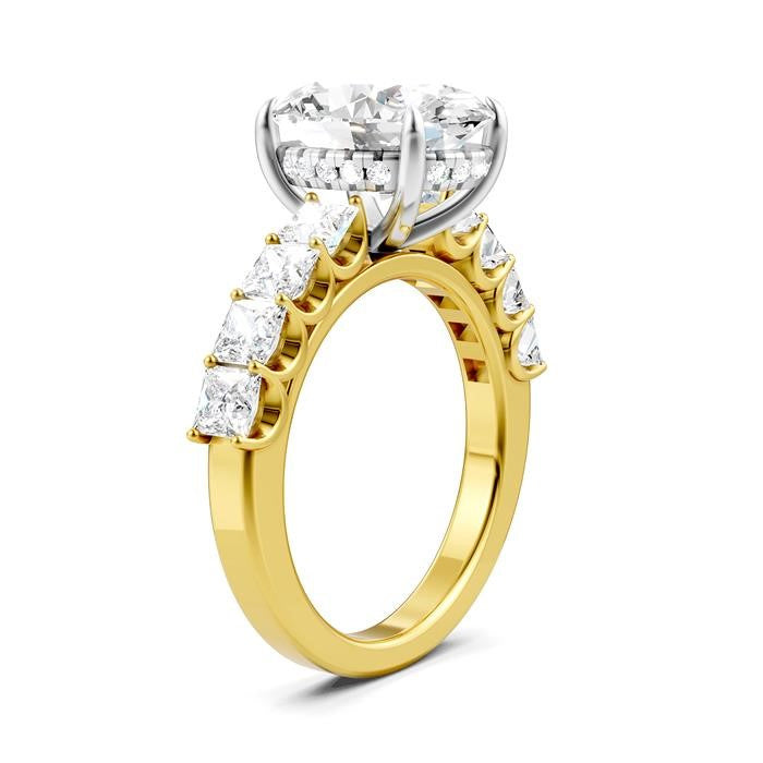1 1/3 Ctw Oval Shape Princess and Round Cut Diamond Semi-Mount Engagement Ring in 14K Yellow and White Gold