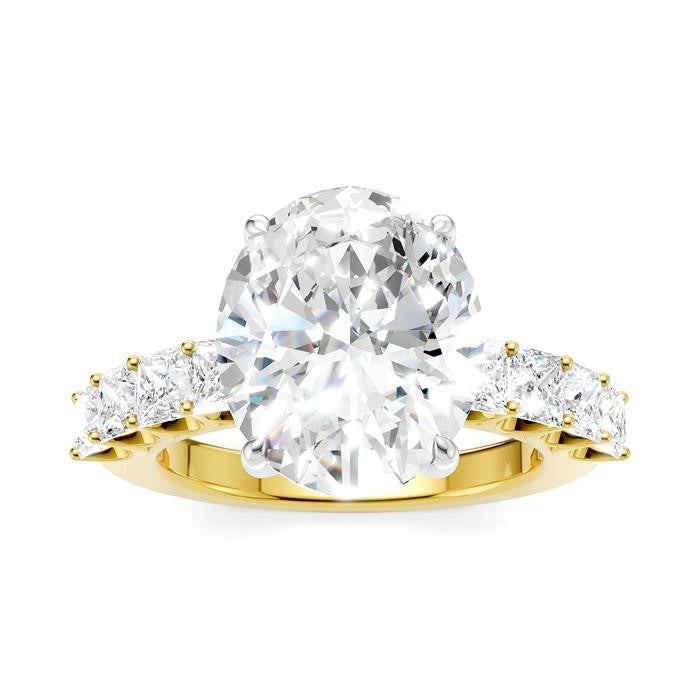 1 1/3 Ctw Oval Shape Princess and Round Cut Diamond Semi-Mount Engagement Ring in 14K Yellow and White Gold
