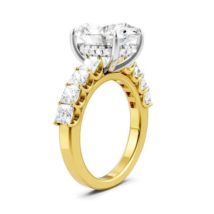 1 1/3 Ctw Oval Shape Princess and Round Cut Diamond Semi-Mount Engagement Ring in 14K Yellow and White Gold