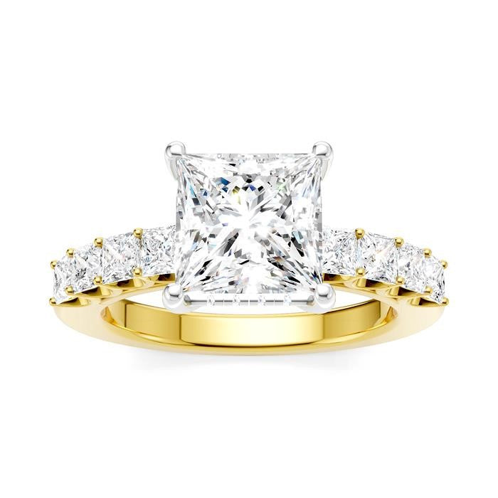 7/8 Ctw Princess Shape Princess and Round Cut Diamond Semi-Mount Engagement Ring in 14K Yellow and White Gold