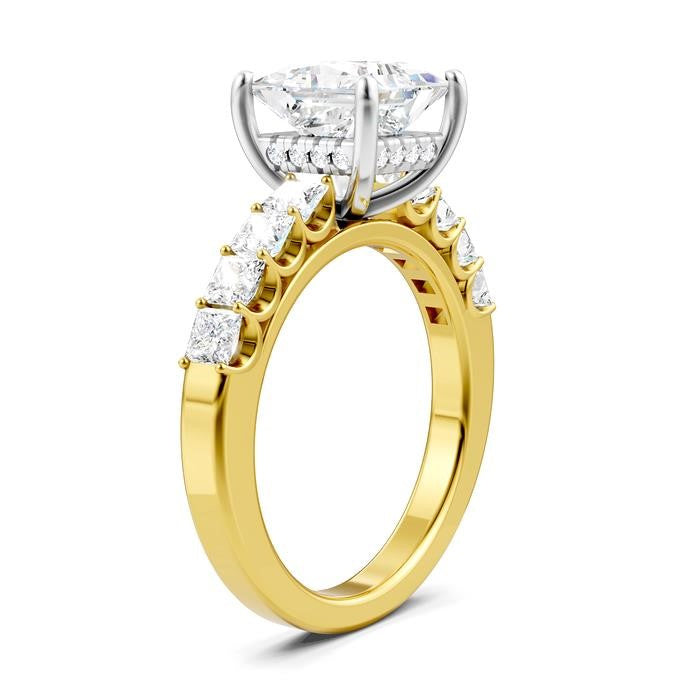 7/8 Ctw Princess Shape Princess and Round Cut Diamond Semi-Mount Engagement Ring in 14K Yellow and White Gold