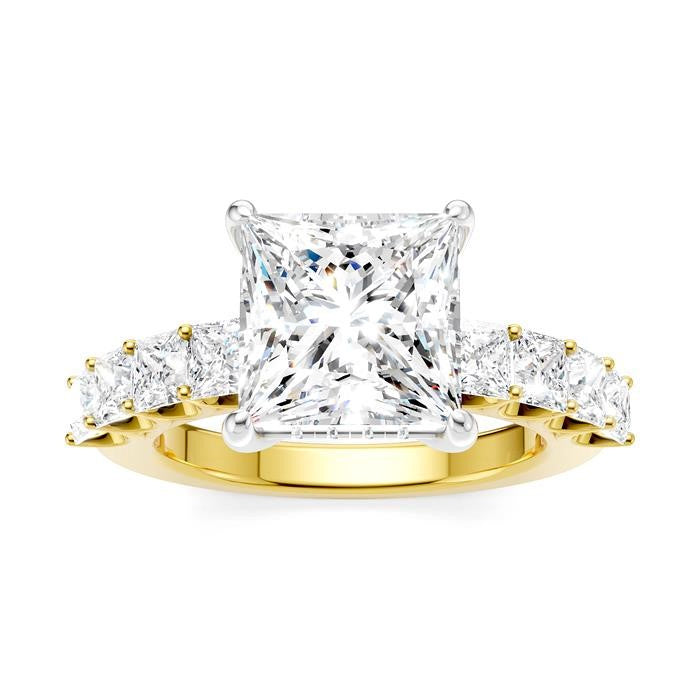 1 1/3 Ctw Princess Shape Princess and Round Cut Diamond Semi-Mount Engagement Ring in 14K Yellow and White Gold