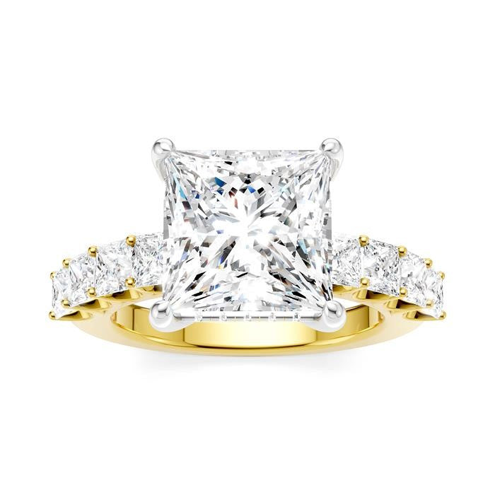 1 1/3 Ctw Princess Shape Princess and Round Cut Diamond Semi-Mount Engagement Ring in 14K Yellow and White Gold