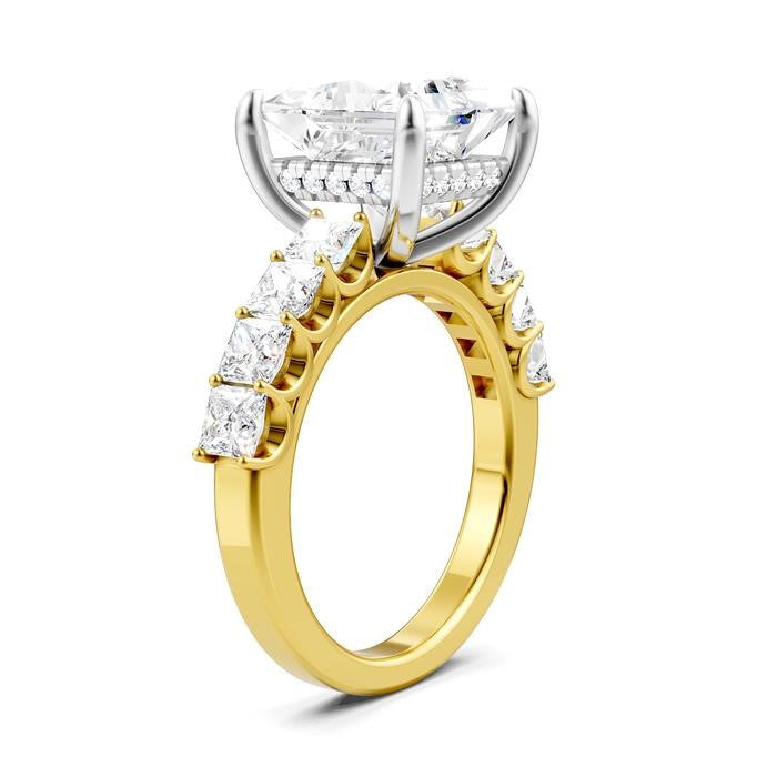 1 1/3 Ctw Princess Shape Princess and Round Cut Diamond Semi-Mount Engagement Ring in 14K Yellow and White Gold