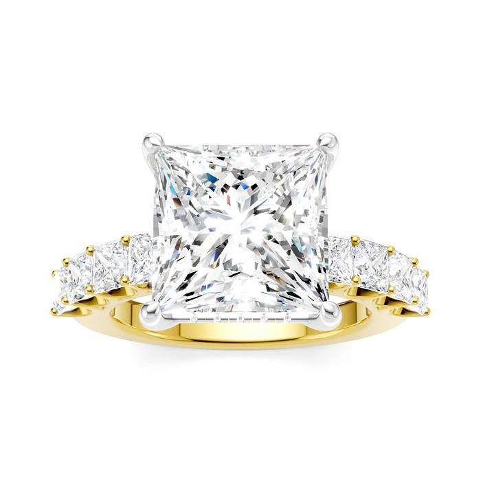 1 1/3 Ctw Princess Shape Princess and Round Cut Diamond Semi-Mount Engagement Ring in 14K Yellow and White Gold