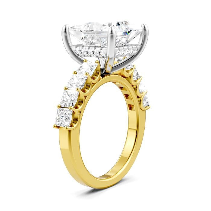 1 1/3 Ctw Princess Shape Princess and Round Cut Diamond Semi-Mount Engagement Ring in 14K Yellow and White Gold