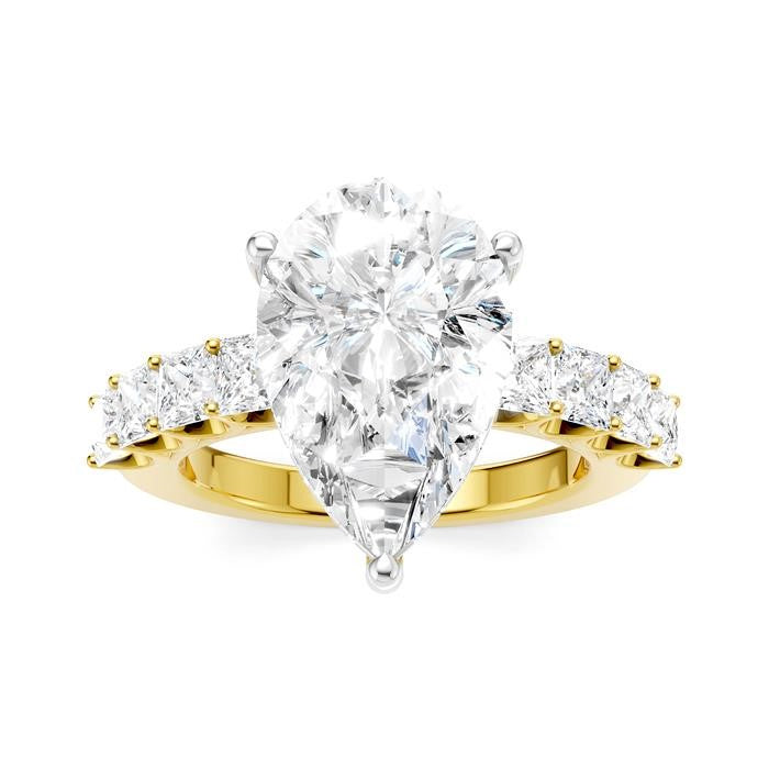 1 1/3 Ctw Pear Shape Princess and Round Cut Diamond Semi-Mount Engagement Ring in 14K Yellow and White Gold