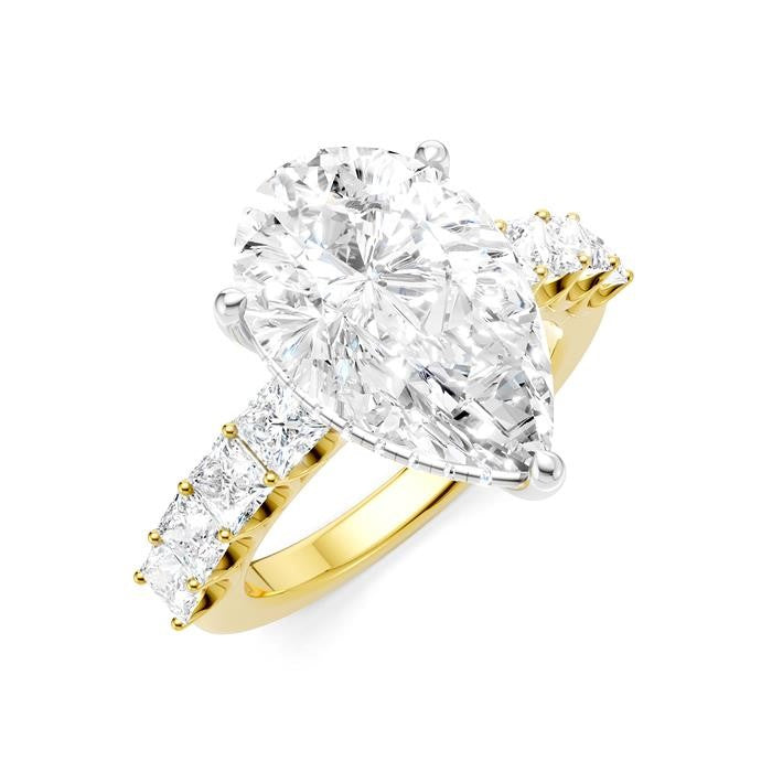 1 1/3 Ctw Pear Shape Princess and Round Cut Diamond Semi-Mount Engagement Ring in 14K Yellow and White Gold