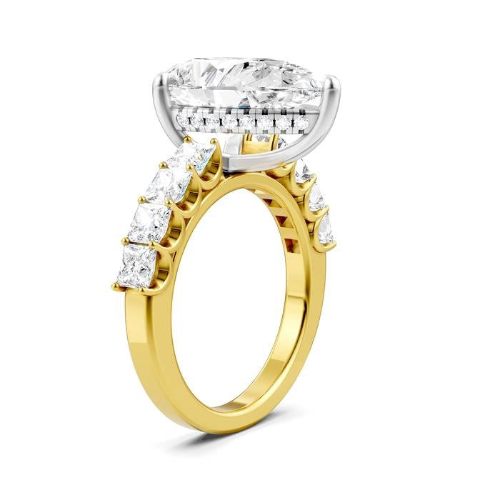 1 1/3 Ctw Pear Shape Princess and Round Cut Diamond Semi-Mount Engagement Ring in 14K Yellow and White Gold