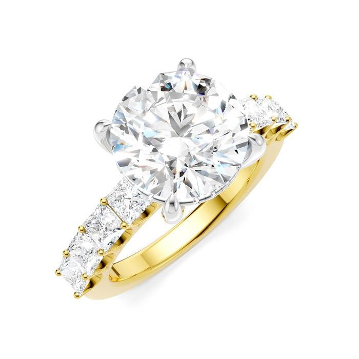 1 1/3 Ctw Round Shape Princess and Round Cut Diamond Semi-Mount Engagement Ring in 14K Yellow and White Gold