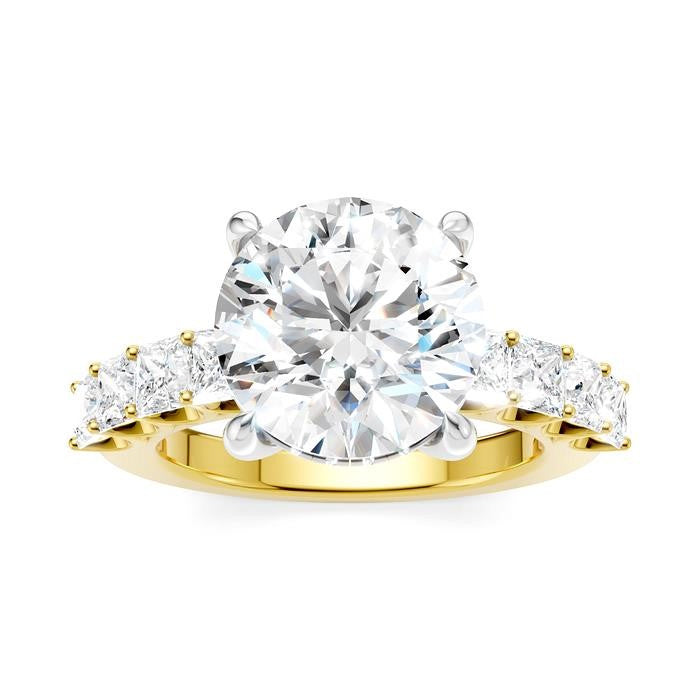 1 1/3 Ctw Round Shape Princess and Round Cut Diamond Semi-Mount Engagement Ring in 14K Yellow and White Gold