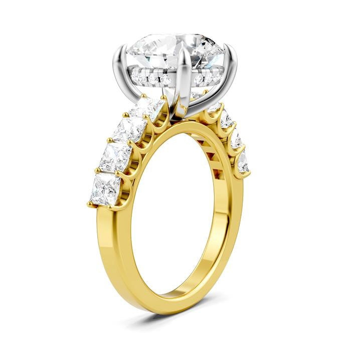 1 1/3 Ctw Round Shape Princess and Round Cut Diamond Semi-Mount Engagement Ring in 14K Yellow and White Gold