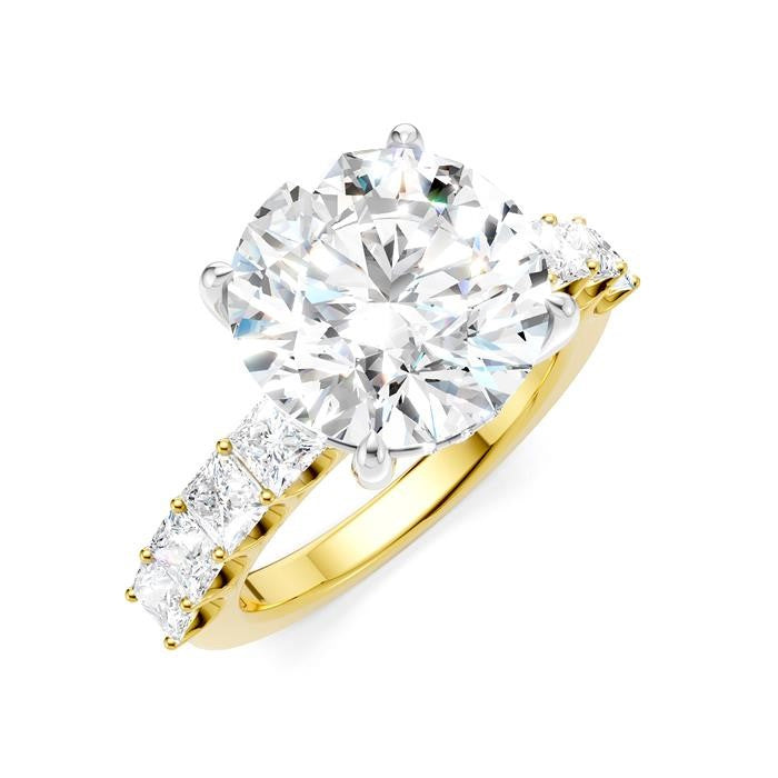 1 1/3 Ctw Round Shape Princess and Round Cut Diamond Semi-Mount Engagement Ring in 14K Yellow and White Gold