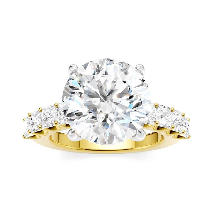 1 1/3 Ctw Round Shape Princess and Round Cut Diamond Semi-Mount Engagement Ring in 14K Yellow and White Gold