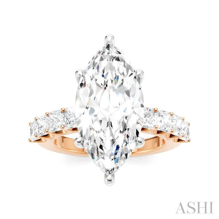 1 1/3 Ctw Marquise Shape Princess and Round Cut Diamond Semi-Mount Engagement Ring in 14K Rose and White Gold