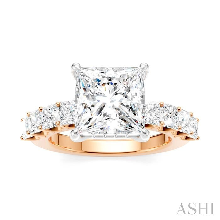 1 1/3 Ctw Princess Shape Princess and Round Cut Diamond Semi-Mount Engagement Ring in 14K Rose and White Gold