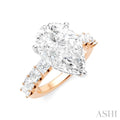 1 1/3 Ctw Pear Shape Princess and Round Cut Diamond Semi-Mount Engagement Ring in 14K Rose and White Gold