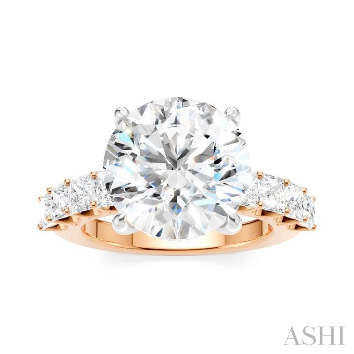 1 1/3 Ctw Round Shape Princess and Round Cut Diamond Semi-Mount Engagement Ring in 14K Rose and White Gold