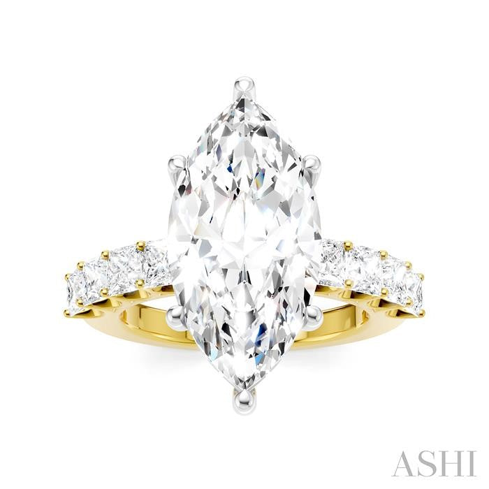 1 1/3 Ctw Marquise Shape Princess and Round Cut Diamond Semi-Mount Engagement Ring in 14K Yellow and White Gold