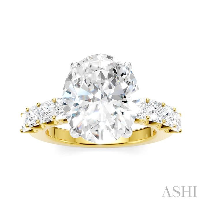 1 1/3 Ctw Oval Shape Princess and Round Cut Diamond Semi-Mount Engagement Ring in 14K Yellow and White Gold