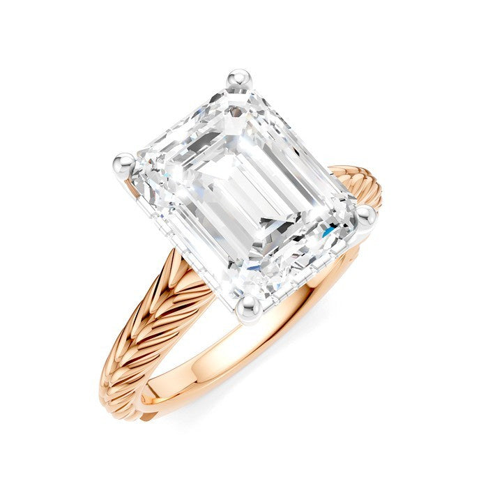 1/10 Ctw Emerald Shape Round Cut Diamond Akari Wheat Shank Semi-Mount Engagement Ring in 14K Rose and White Gold