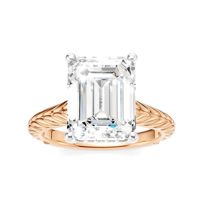 1/10 Ctw Emerald Shape Round Cut Diamond Akari Wheat Shank Semi-Mount Engagement Ring in 14K Rose and White Gold