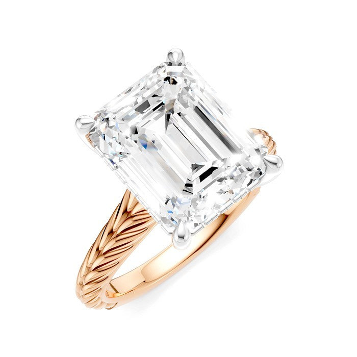 1/8 Ctw Emerald Shape Round Cut Diamond Akari Wheat Shank Semi-Mount Engagement Ring in 14K Rose and White Gold