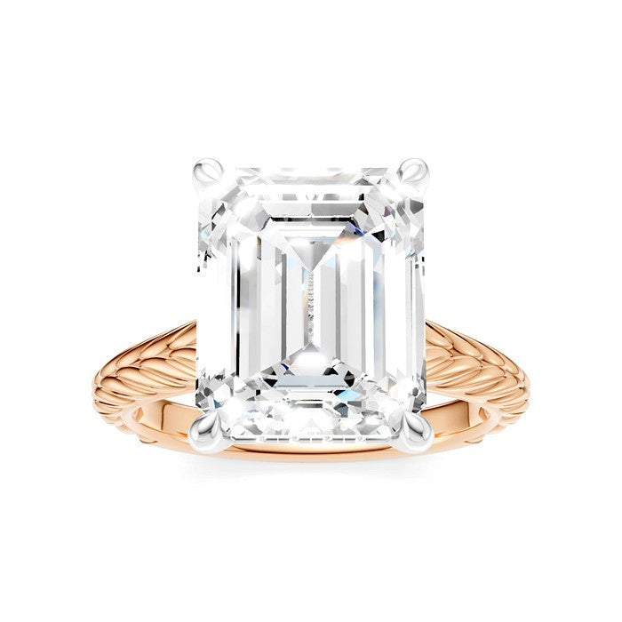 1/8 Ctw Emerald Shape Round Cut Diamond Akari Wheat Shank Semi-Mount Engagement Ring in 14K Rose and White Gold