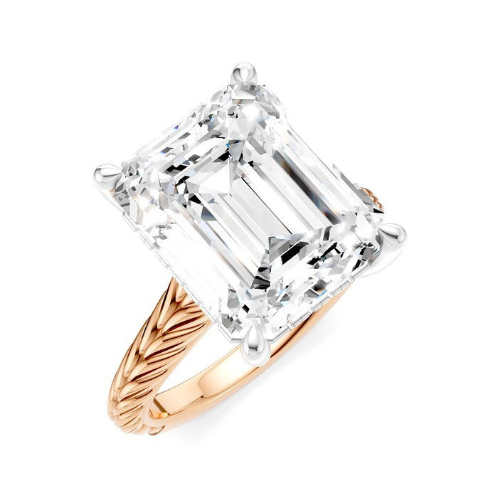 1/8 Ctw Emerald Shape Round Cut Diamond Akari Wheat Shank Semi-Mount Engagement Ring in 14K Rose and White Gold