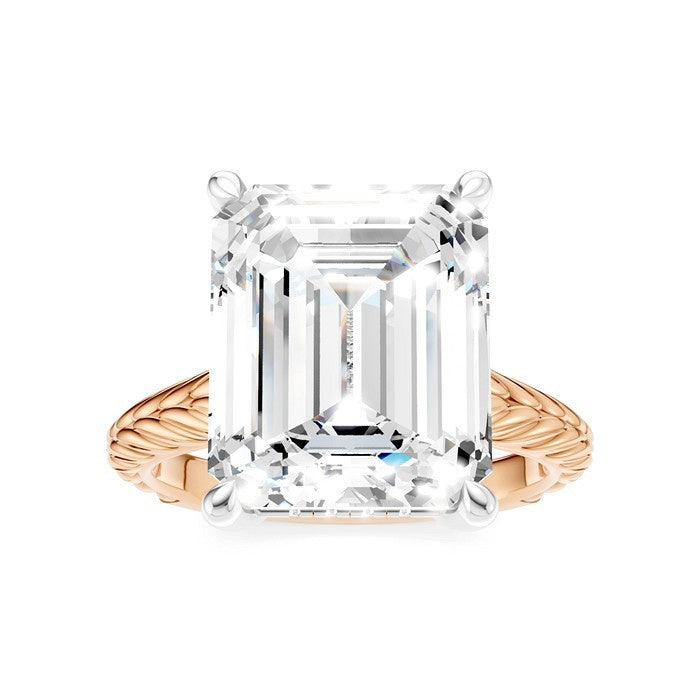 1/8 Ctw Emerald Shape Round Cut Diamond Akari Wheat Shank Semi-Mount Engagement Ring in 14K Rose and White Gold
