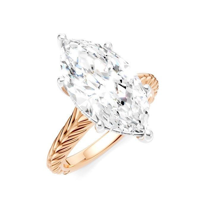 1/8 Ctw Marquise Shape Round Cut Diamond Akari Wheat Shank Semi-Mount Engagement Ring in 14K Rose and White Gold