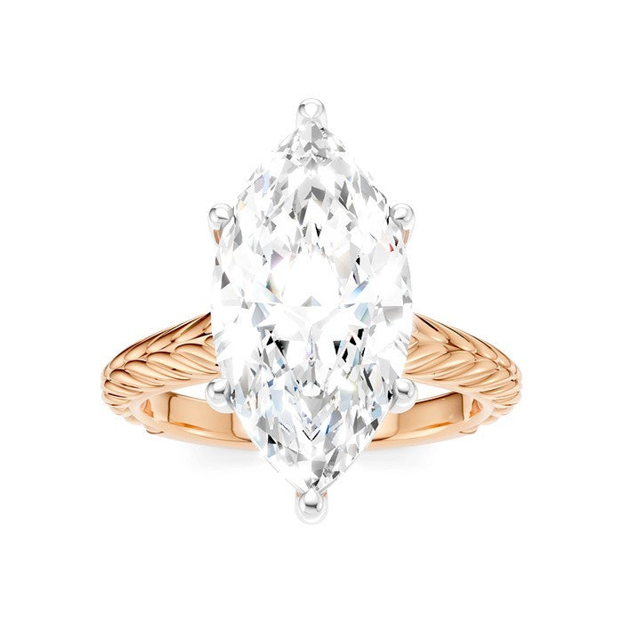 1/8 Ctw Marquise Shape Round Cut Diamond Akari Wheat Shank Semi-Mount Engagement Ring in 14K Rose and White Gold