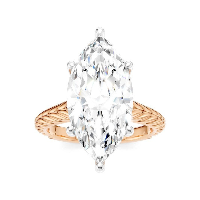 1/8 Ctw Marquise Shape Round Cut Diamond Akari Wheat Shank Semi-Mount Engagement Ring in 14K Rose and White Gold