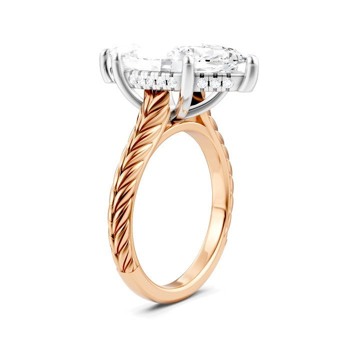 1/8 Ctw Marquise Shape Round Cut Diamond Akari Wheat Shank Semi-Mount Engagement Ring in 14K Rose and White Gold