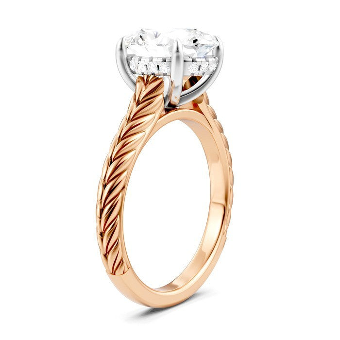 1/10 Ctw Oval Shape Round Cut Diamond Semi-Mount Engagement Ring in 14K Rose and White Gold