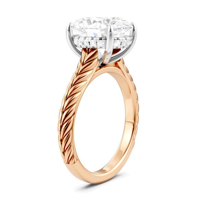 1/10 Ctw Oval Shape Round Cut Diamond Semi-Mount Engagement Ring in 14K Rose and White Gold